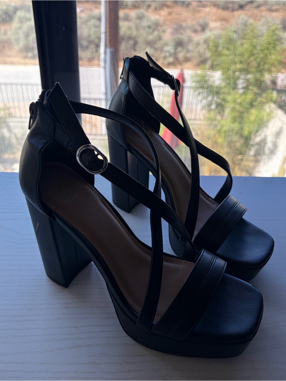 Black Strappy Platform Block Heel Sandals